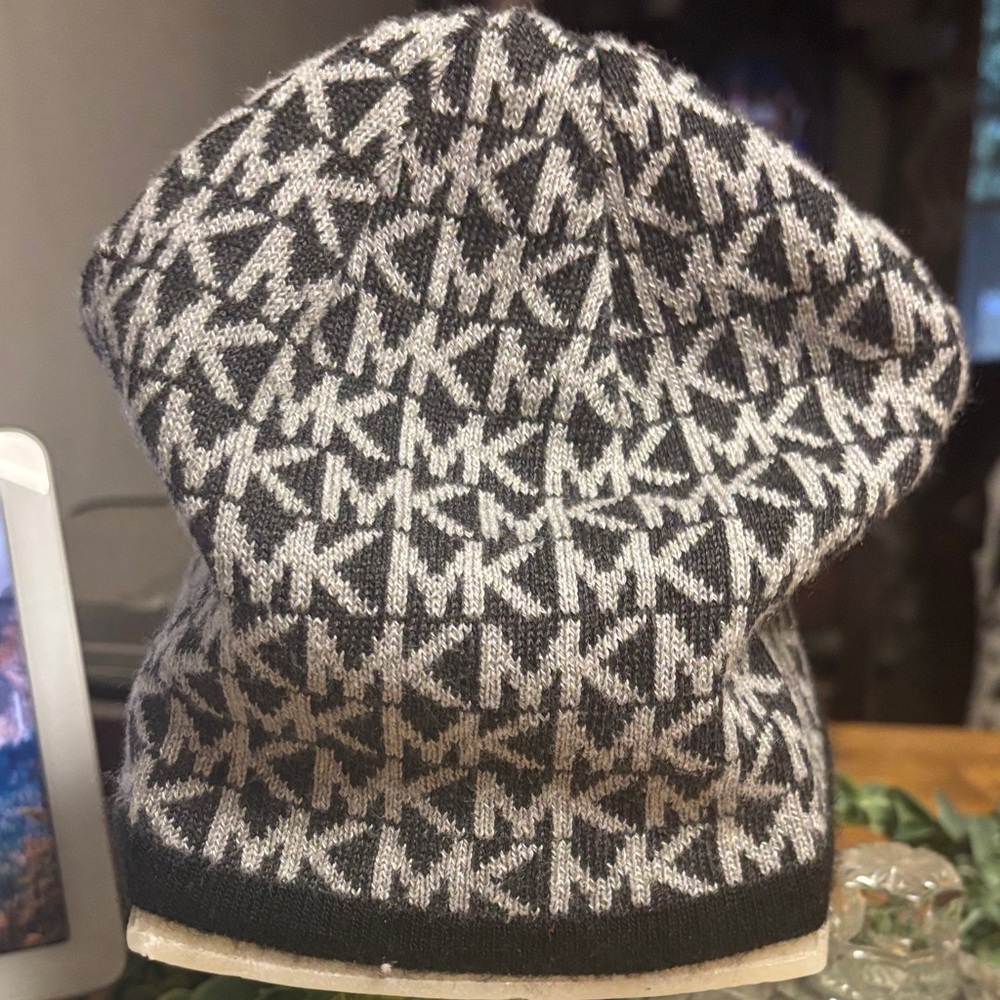 Michael Kors Black and Gray Logo Beanie